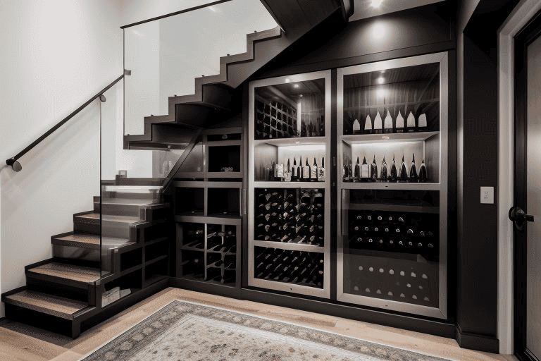 Wine Cabinet - custom-built underneath stairs, capacity approx. 150 bottles (source: didisomm)