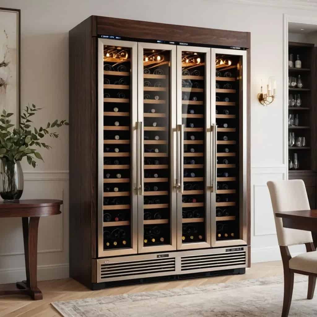 Picture of a large dual zone wine refrigerator in a living room area