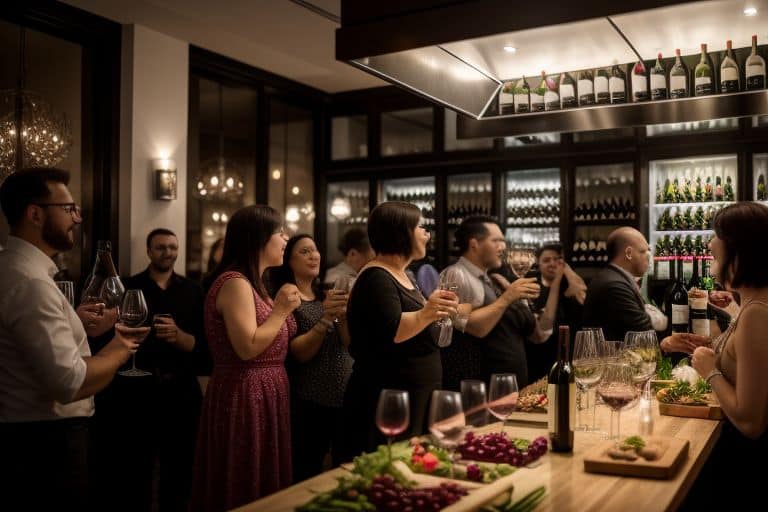 wine party crowd enjoying wine and food - the "what is a wine fridge"theme