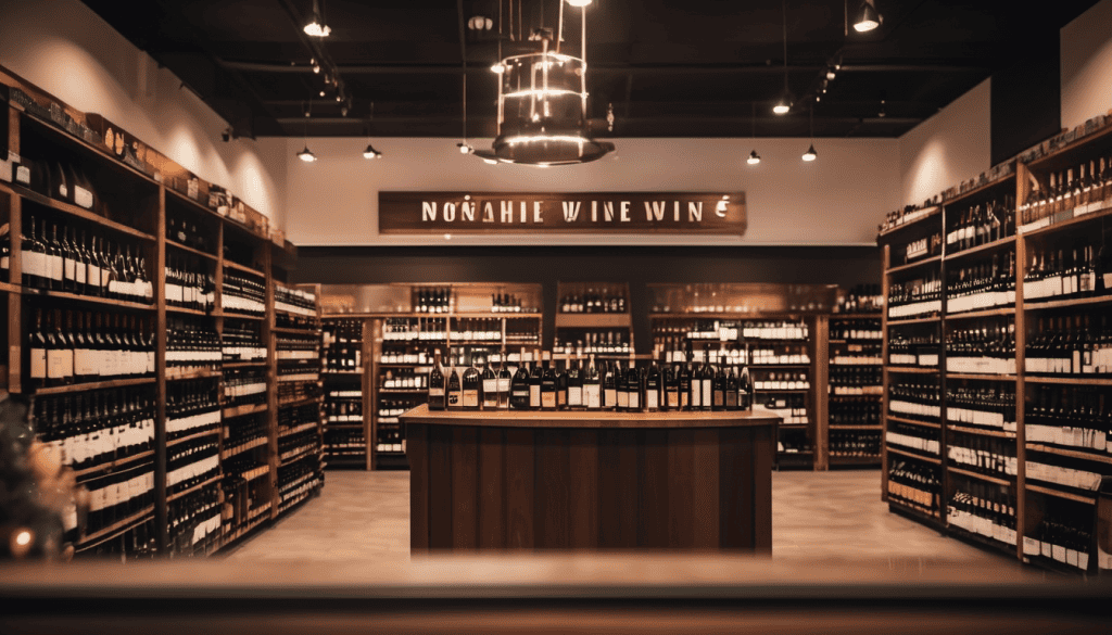 Picture of wine shop with a dedicated area selling non alcoholic wines