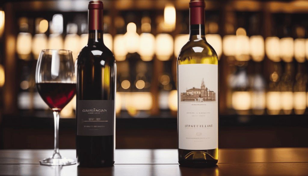 Red- and White Wine bottles on a bar counter