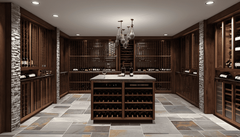 Modern-Style-Walk-in-Wine-Cellar-with-stone-flooring for the themes, wine cellar flooring ideas and wine cellar flooring options