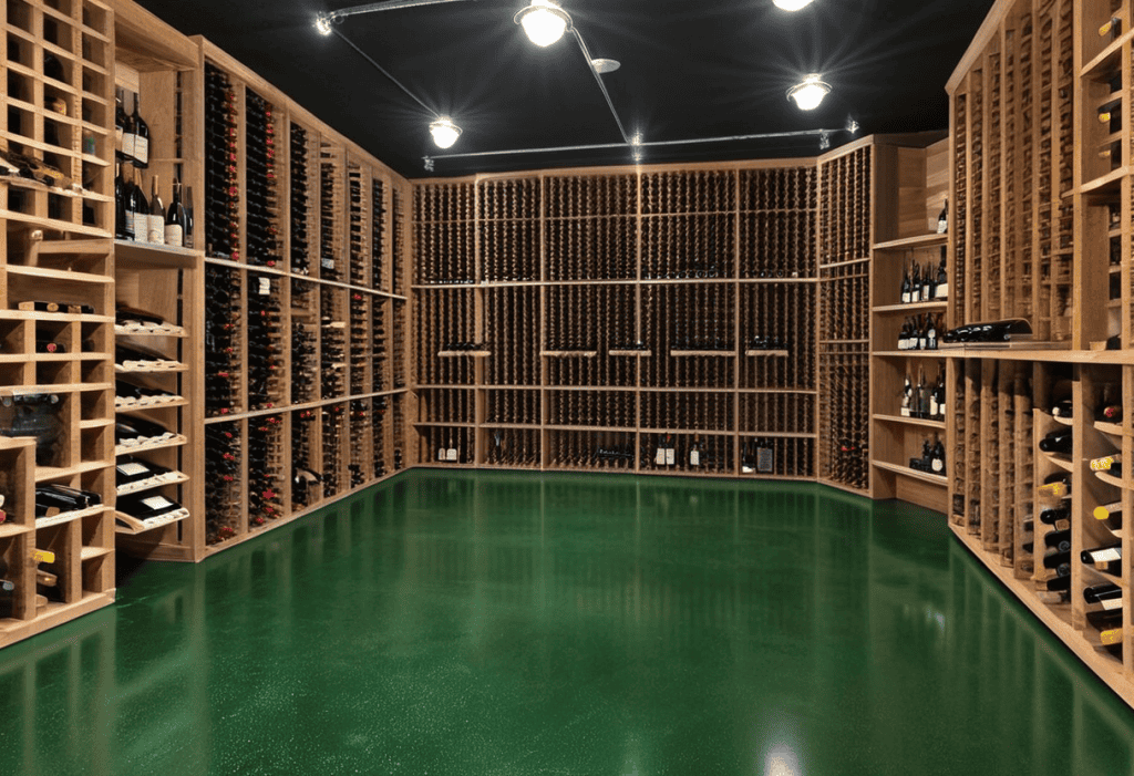 Wine Cellar with Green Epoxy Flooring