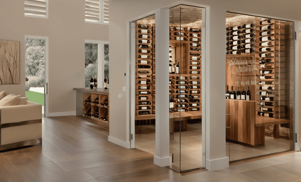Wine Cellar within Living Room - all wooden flooring