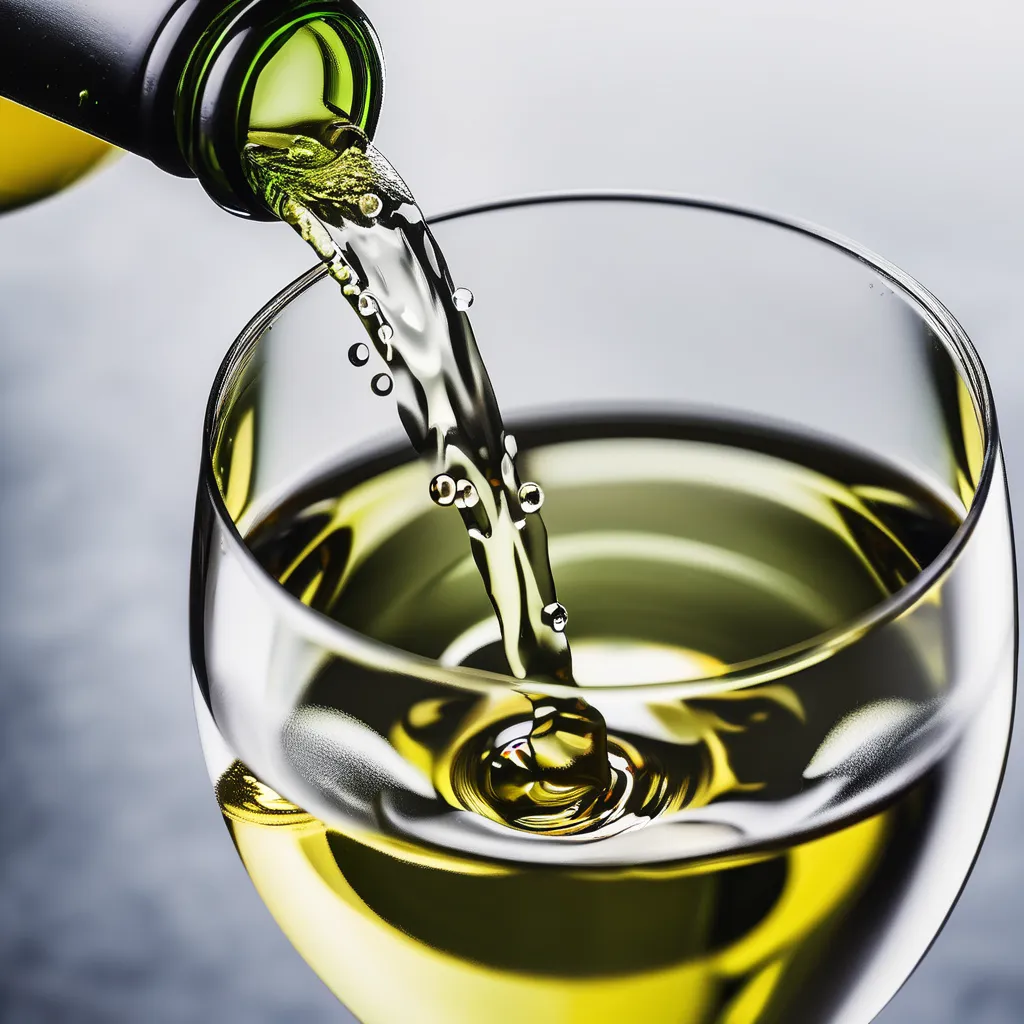 White wine is pured in a glass in the theme "low alcohol wine"