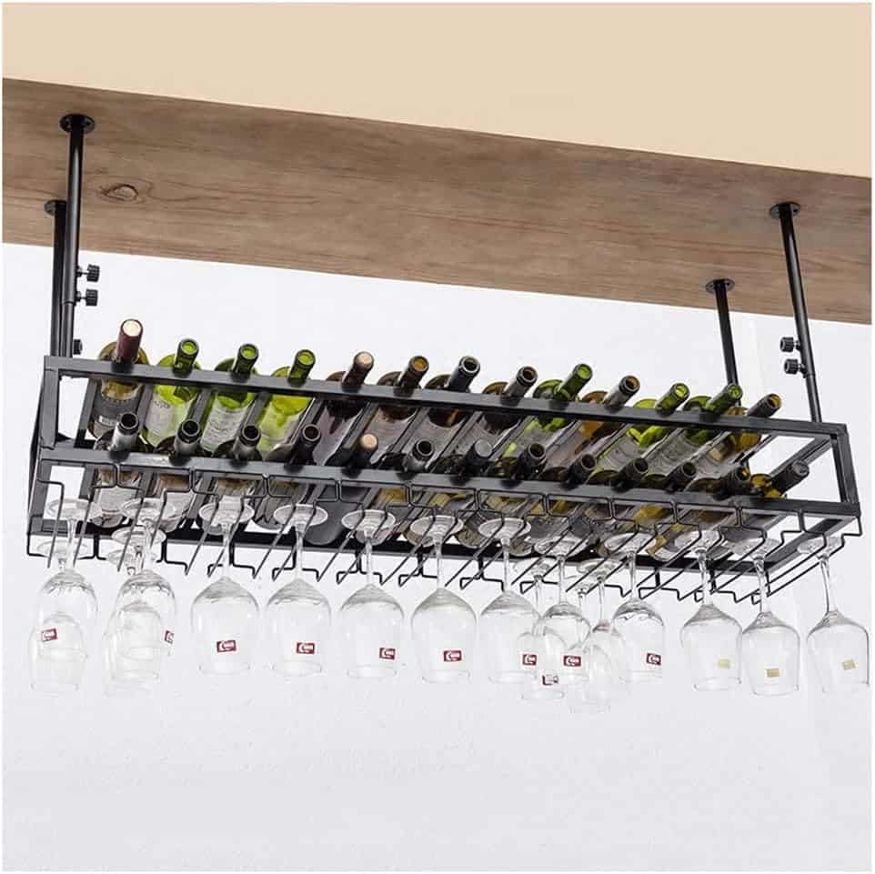 Wine Rack mounted to the ceiling