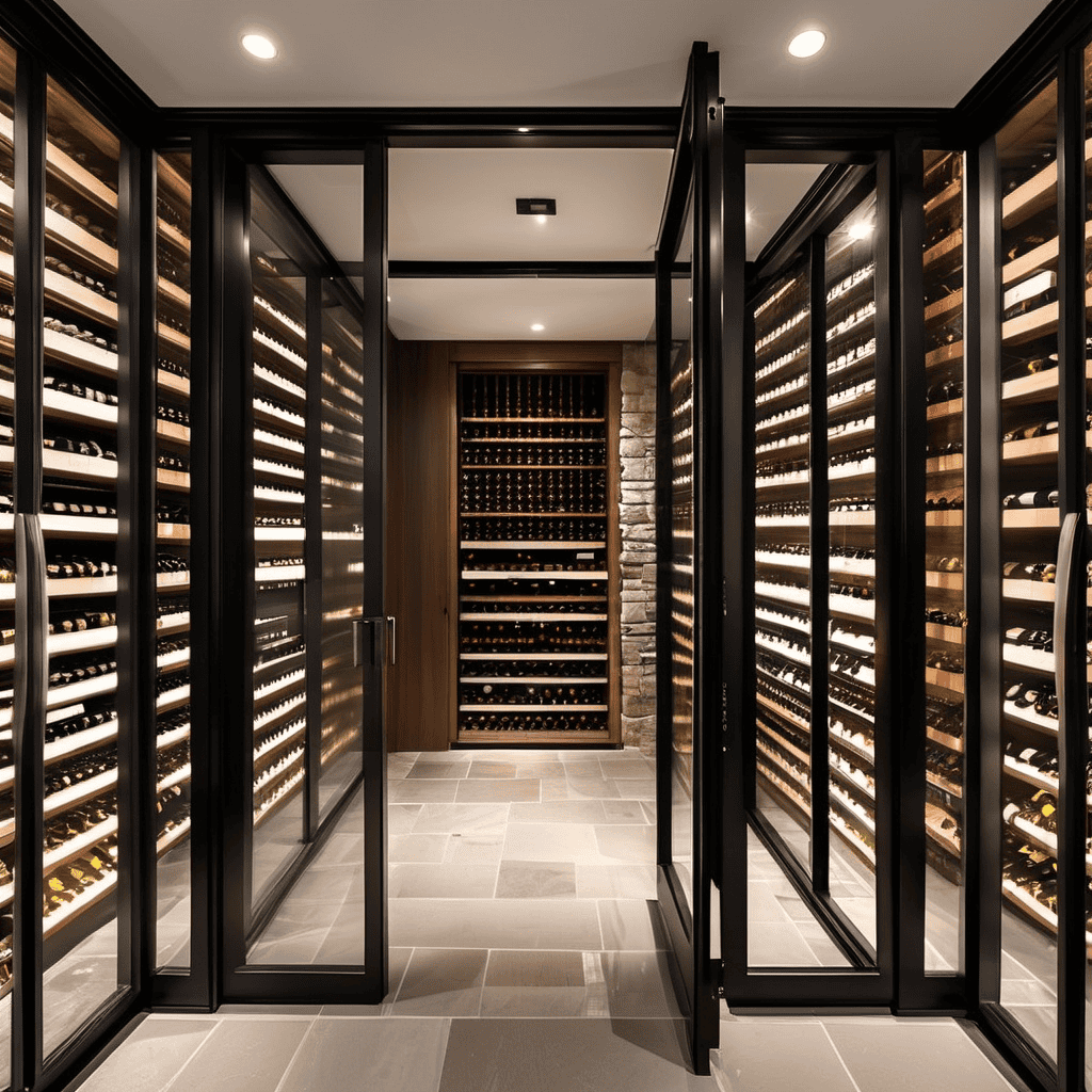 Wine Cellar with a framed Glass Door in the theme wine cellar doors