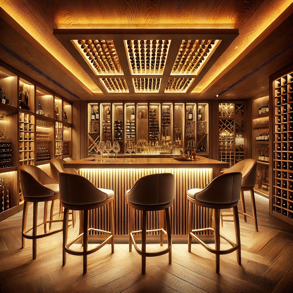 Stylish Wine Cellar with Tasting Bar in the theme wine cellar lighting ideas