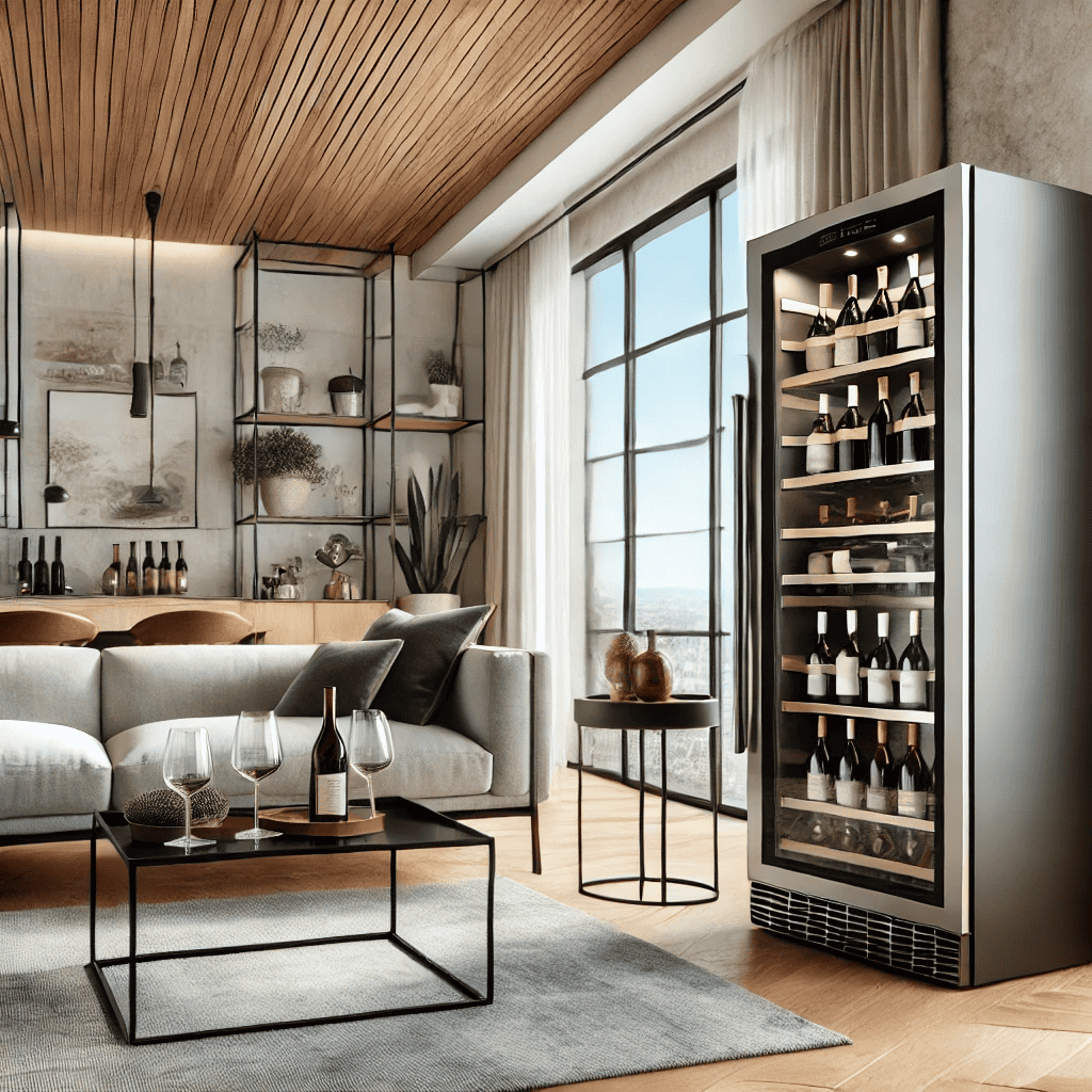 Dual Zone Wine Refrigerator in a Living Room in the theme wine refrigerator guide