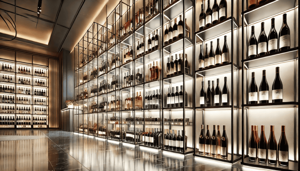 Stylish Wine Boutique with Backlit Display Racking in the theme commercial wine racking systems