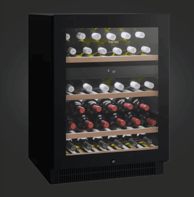 VINTEC  50-Bottle Dual-Zone Black Glass Wine Cabinet in the theme under-counter wine refrigerators