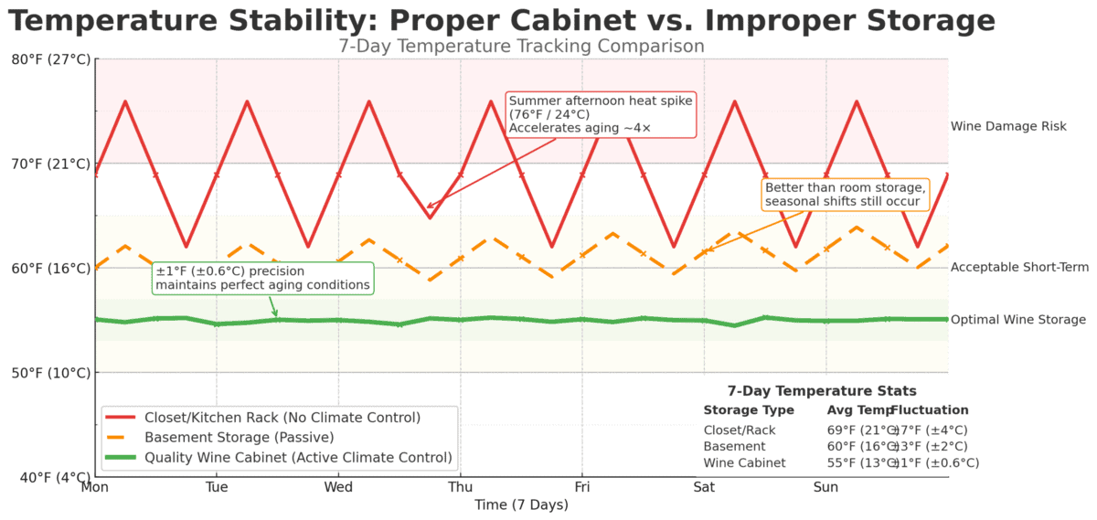 temperature stability comparison chart in the theme wine storage cabinet