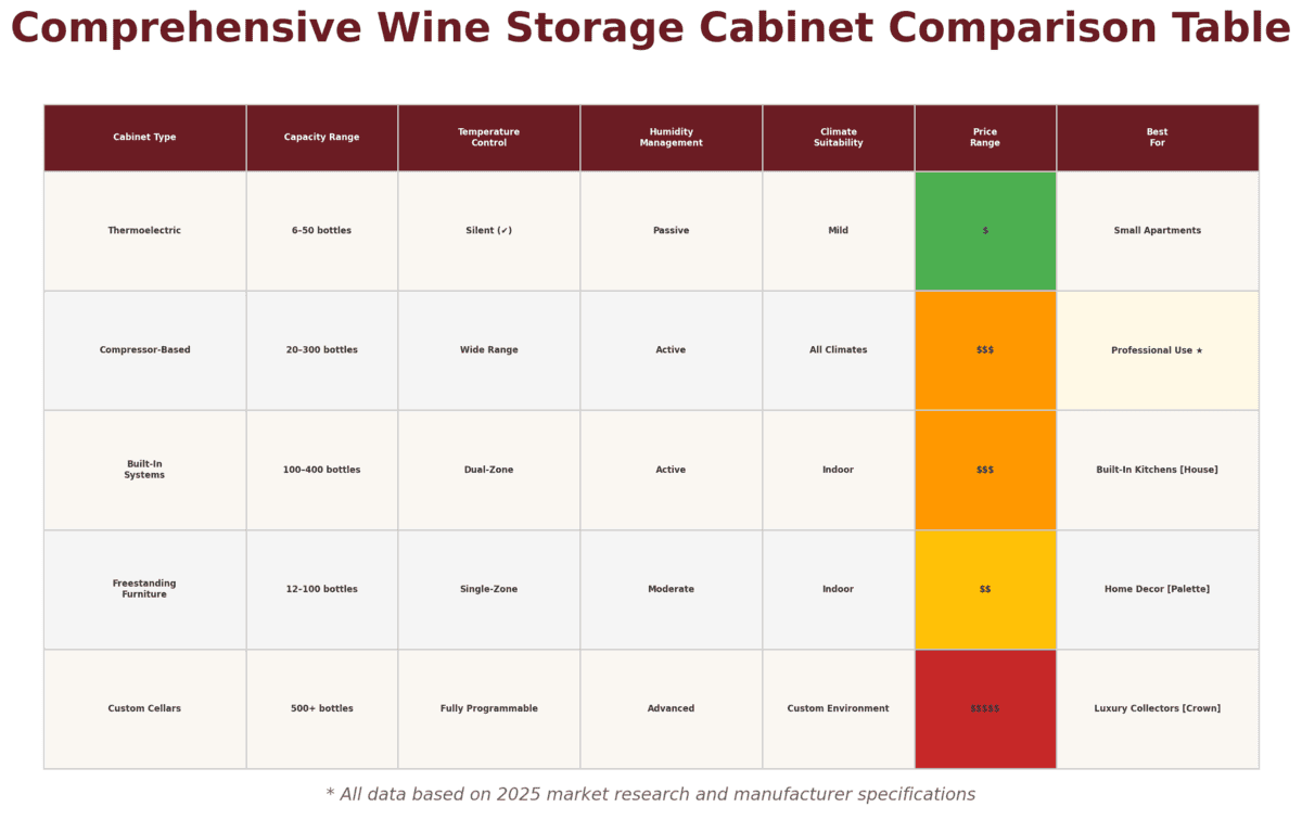 Wine Storage Cabinet Comparison Table in the theme wine storage cabinet