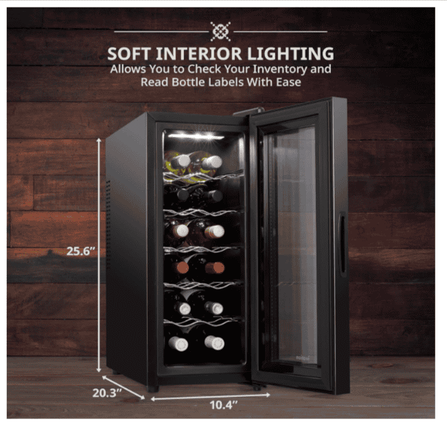 Ivation 12 Bottle Red And White Wine Thermoelectric Wine Cooler/Chiller Counter Top Wine Cellar with Digital Temperature Display, Freestanding Refrigerator