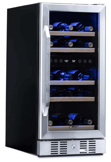 NewAir 15" Dual Zone Wine Fridge for 29 Bottles | Built-In or Freestanding Wine Cooler Refrigerator with Glass Door | Precision Cooling & Wood Shelves for Red and White Wines | Stainless Steel